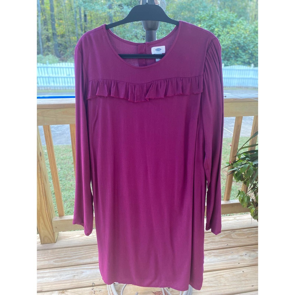 Old Navy Dress Large Long Sleeve Ruffled Berry NEW